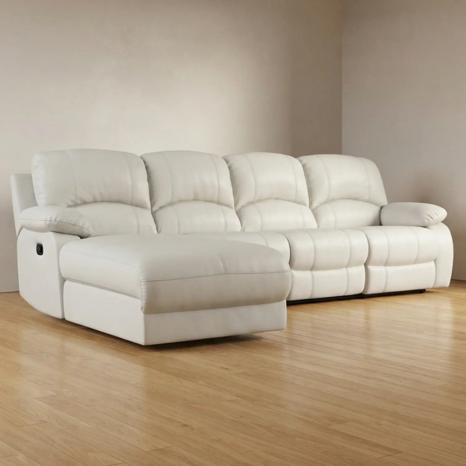Sofá Seccional Blanco en Ecocuero con Chaise Longue 4 cuerpos 1