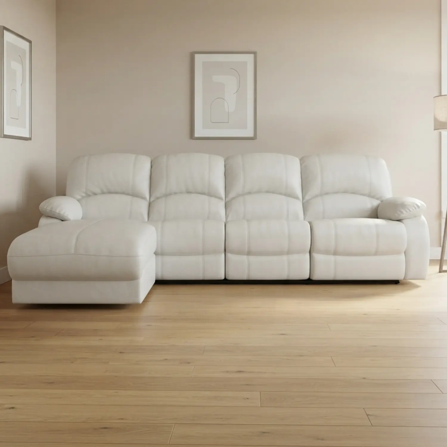 Sofá Seccional Blanco en Ecocuero con Chaise Longue 4 cuerpos 3