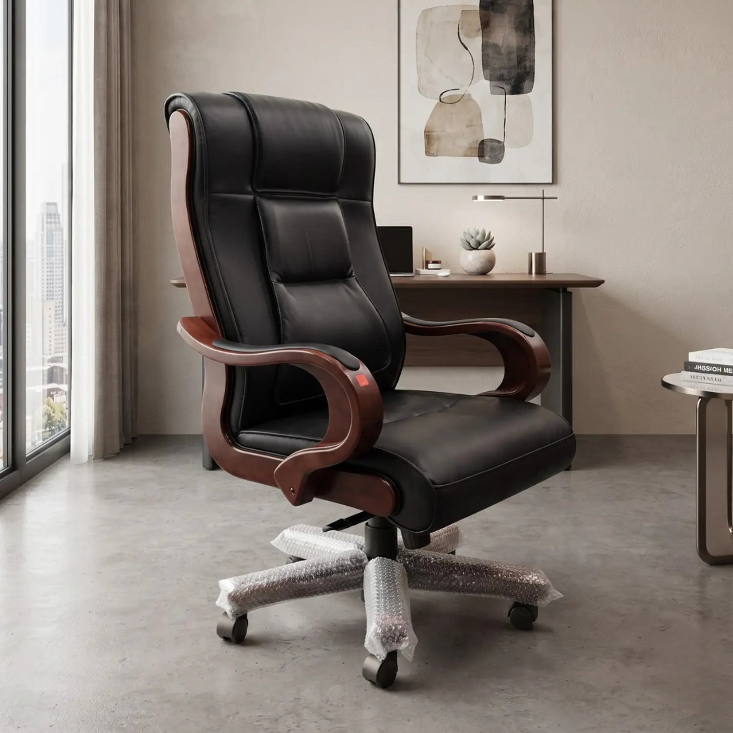 Silla Gerencial Lipari Cuero y Base Madera 1