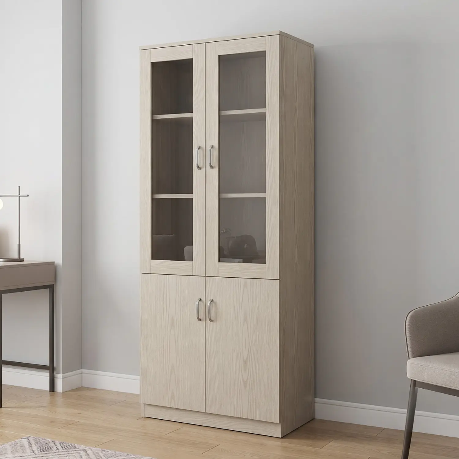 Vitrina Sofía de Madera Beige con Vidrio, Estante y Puertas 1