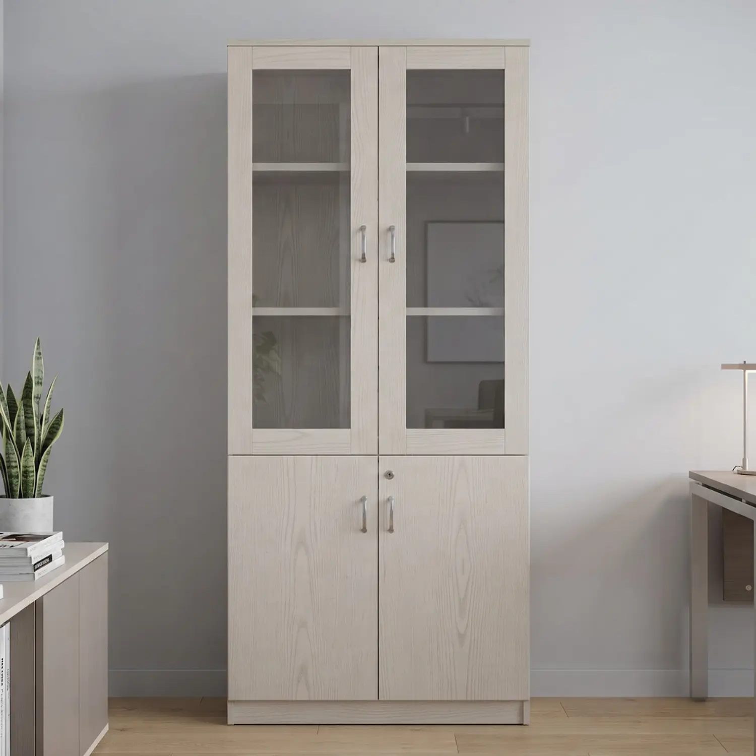 Vitrina Sofía de Madera Beige con Vidrio, Estante y Puertas 3