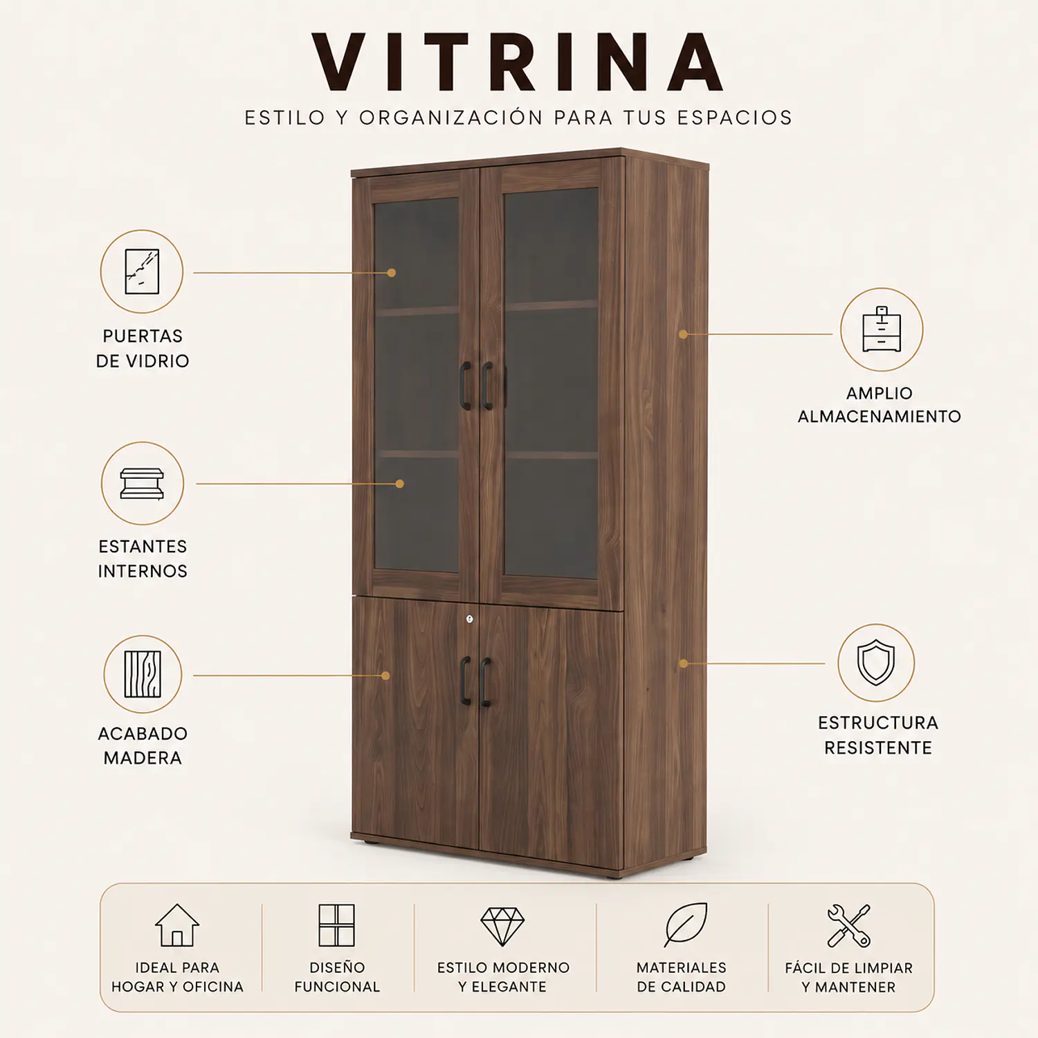 Vitrina de Madera Zúrich Moderna Vidrio 2