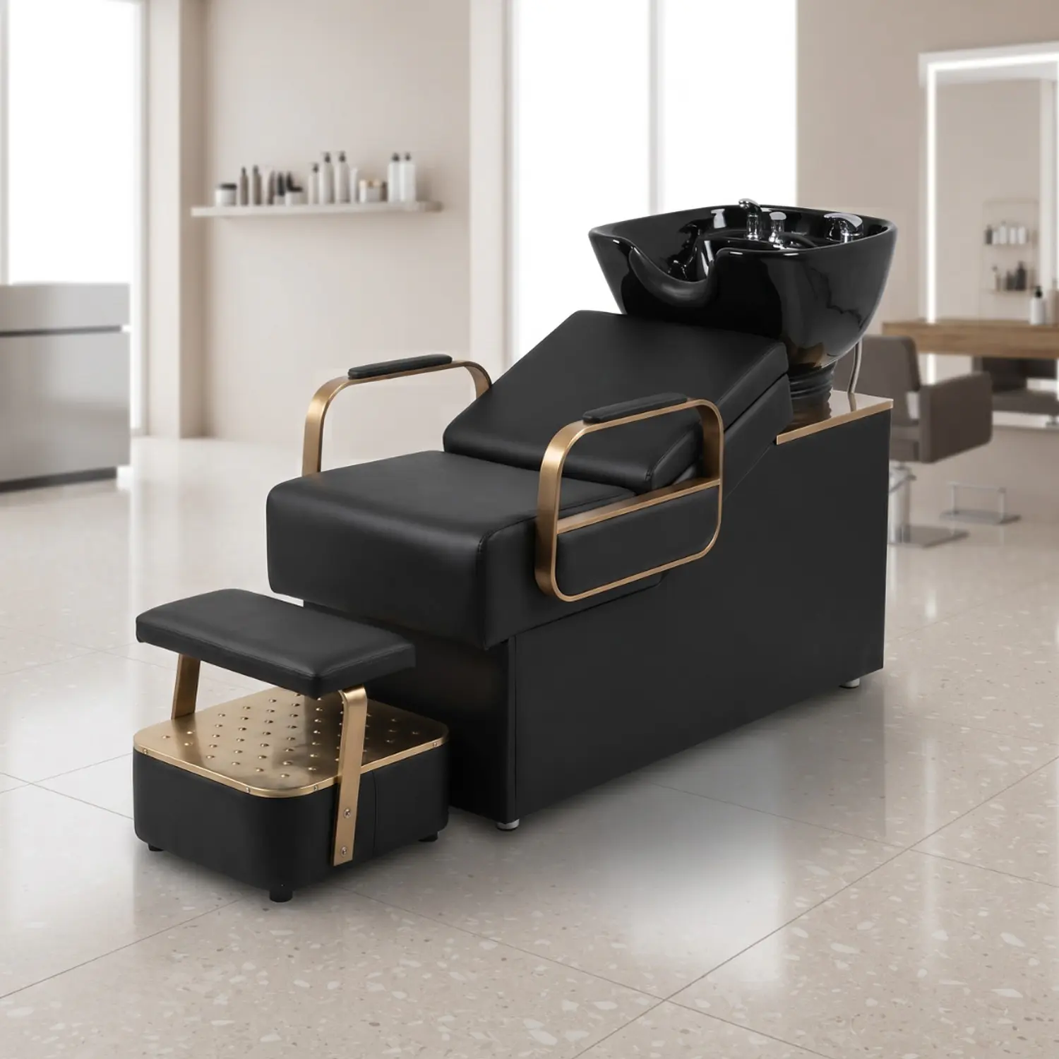 Lavapelo Siena Cerámico Negro Dorado con Reposapiés  3