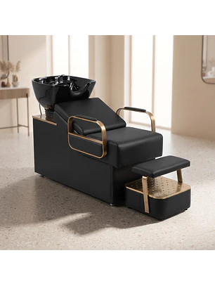 Lavapelo Siena Cerámico Negro Dorado con Reposapiés 
