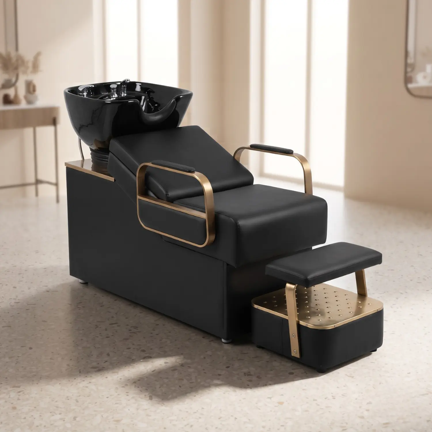 Lavapelo Siena Cerámico Negro Dorado con Reposapiés  1