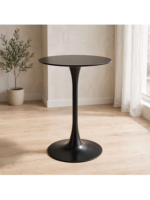 Mesa Alta de Bar Negra Redonda Lisboa MDF y Metal 105x60 cm