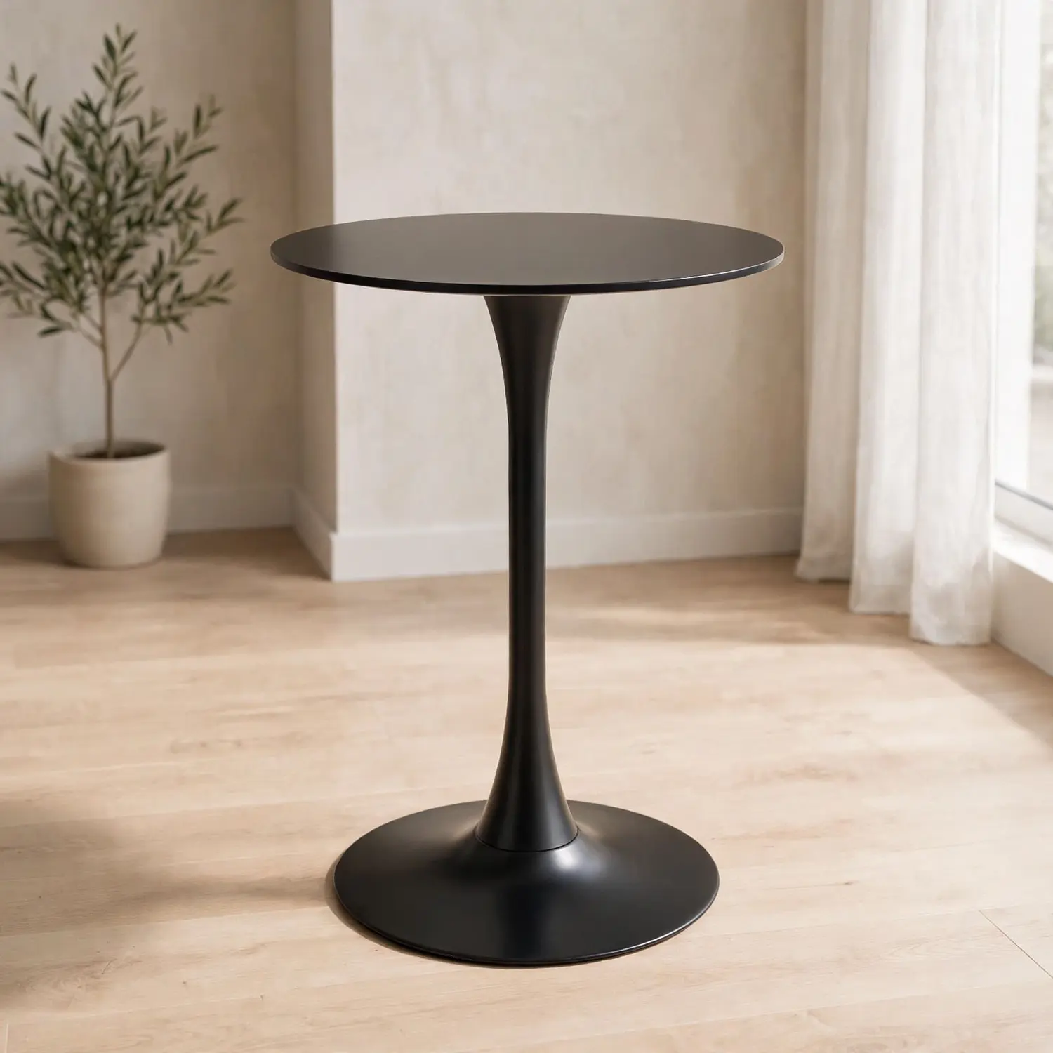 Mesa Alta de Bar Negra Redonda Lisboa MDF y Metal 105x60 cm 1