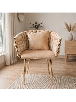 Poltrona Sofía Curvo Trenzado en Felpa Beige