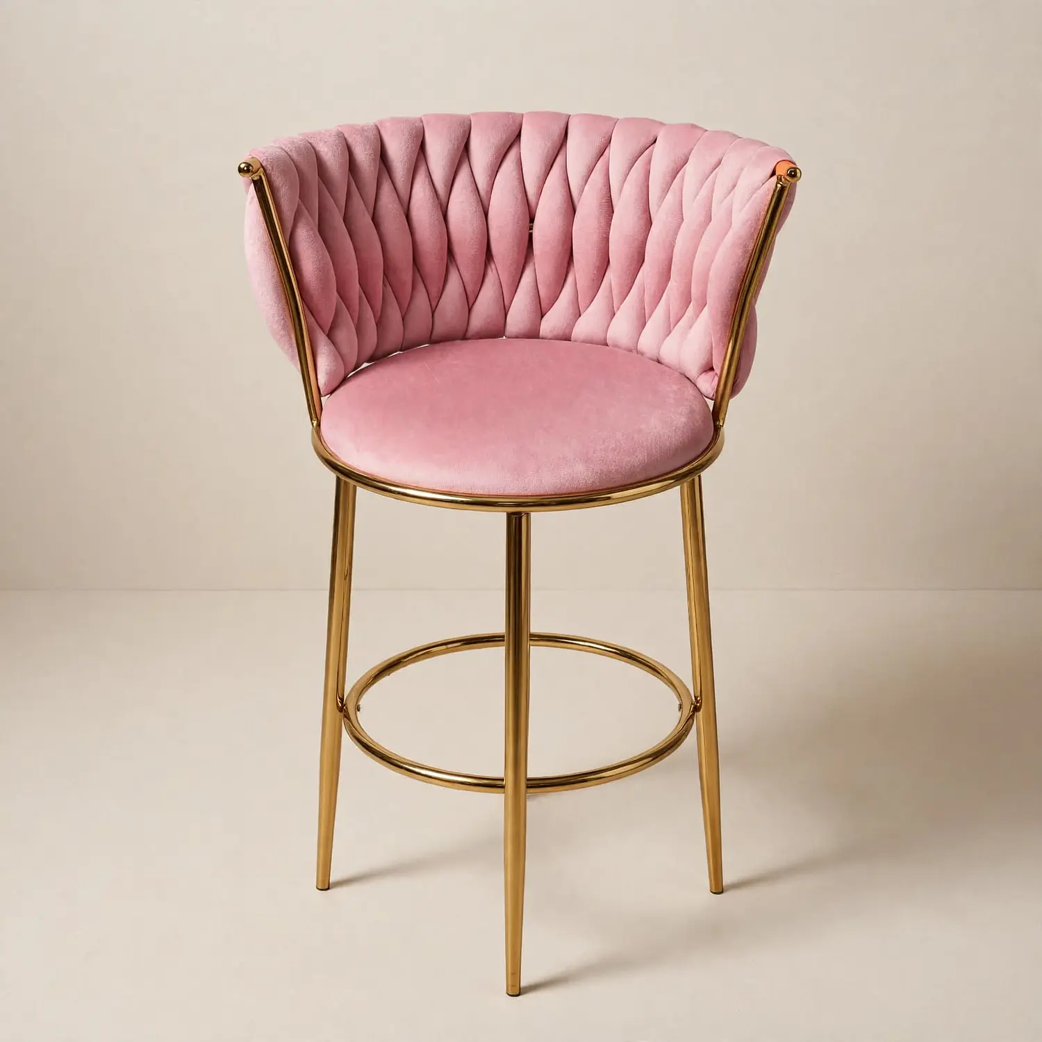Taburete Bar Fijo Vaduz en Felpa Rosa Velvet  4