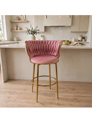 Taburete Bar Fijo Vaduz en Felpa Rosa Velvet 