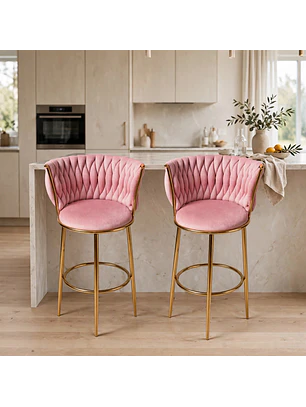 Set 2 Taburetes Altos Vaduz Terciopelo Rosa Estructura Dorada