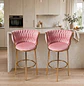 Set 2 Taburetes Altos Vaduz Terciopelo Rosa Estructura Dorada - Miniatura 1