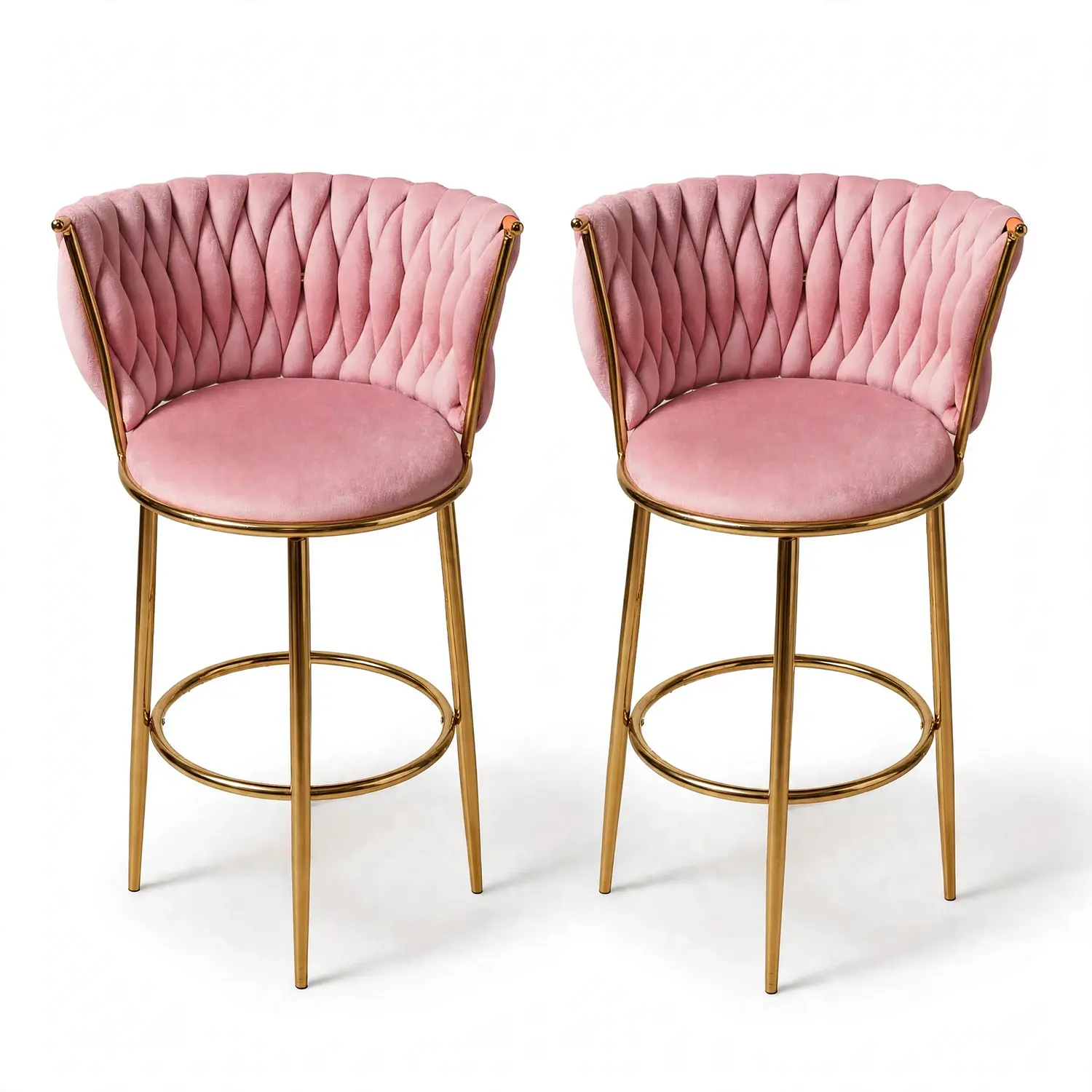 Set 2 Taburetes Altos Vaduz Terciopelo Rosa Estructura Dorada 3