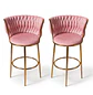 Set 2 Taburetes Altos Vaduz Terciopelo Rosa Estructura Dorada - Miniatura 3