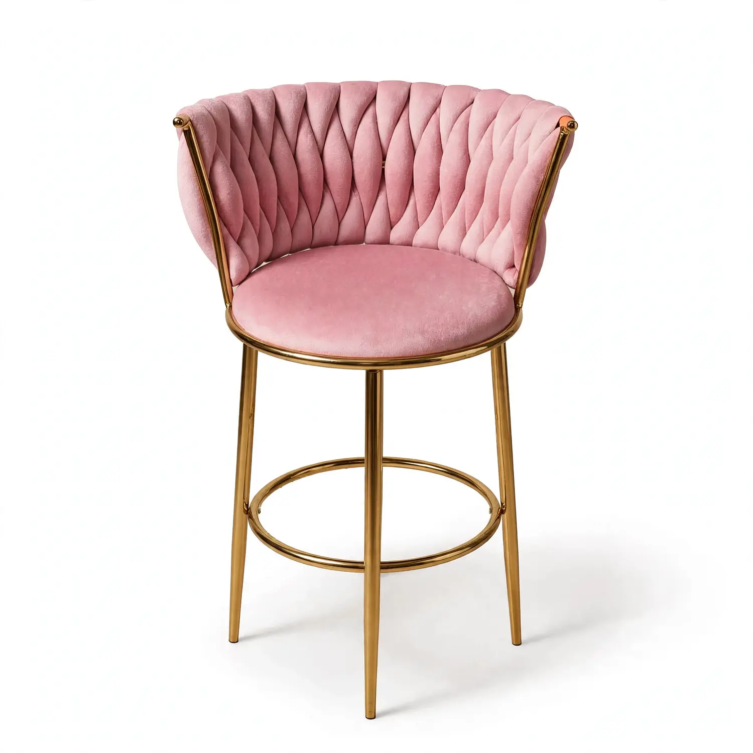 Set 2 Taburetes Altos Vaduz Terciopelo Rosa Estructura Dorada 4