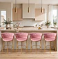 Set de 4 Taburetes Altos Vaduz Terciopelo Rosa Estructura Dorada - Miniatura 1