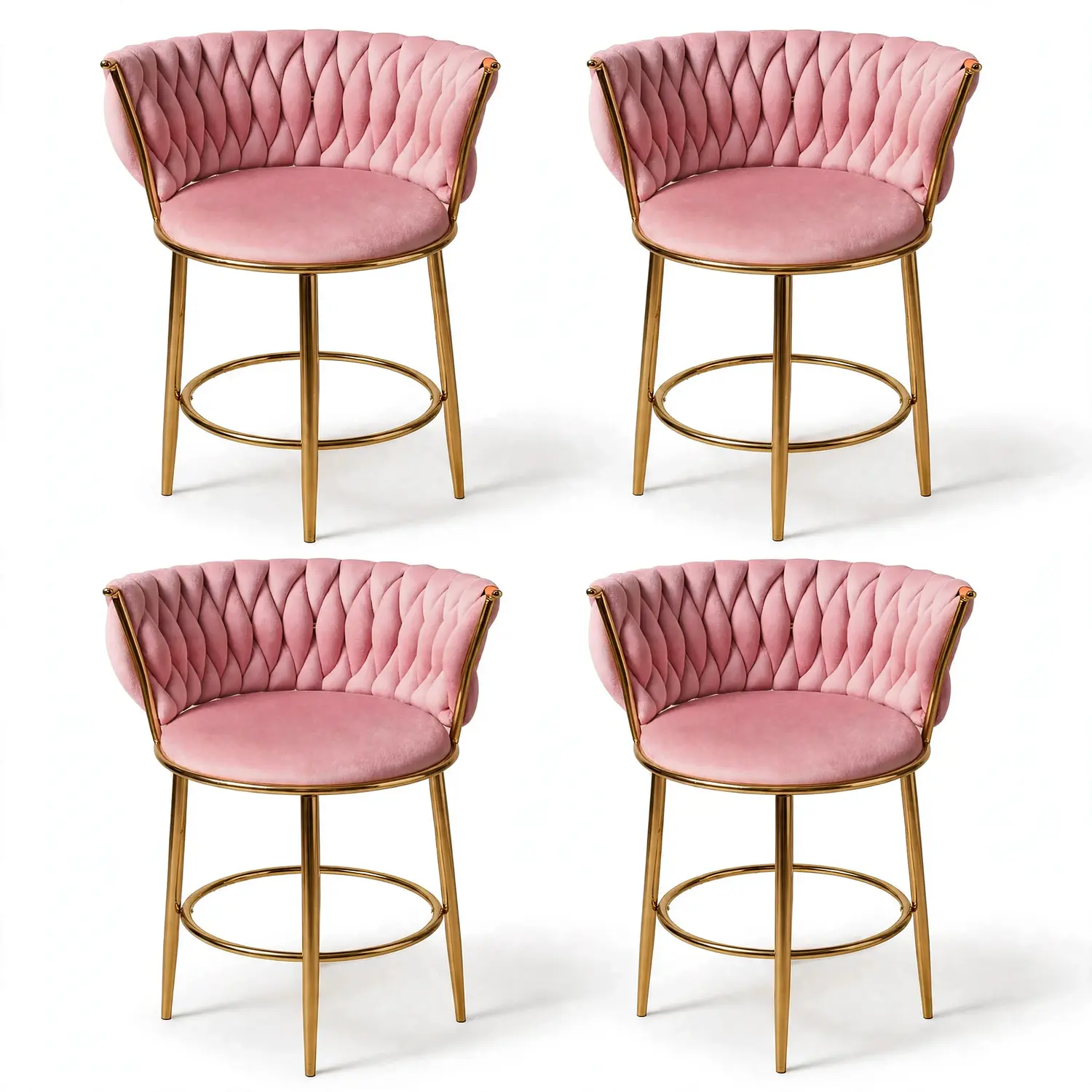 Set de 4 Taburetes Altos Vaduz Terciopelo Rosa Estructura Dorada 2