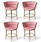 Set de 4 Taburetes Altos Vaduz Terciopelo Rosa Estructura Dorada - Miniatura 2