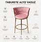 Set de 4 Taburetes Altos Vaduz Terciopelo Rosa Estructura Dorada - Miniatura 3
