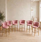 Set de 6 Taburetes Altos Vaduz Terciopelo Rosa Estructura Dorada - Miniatura 1