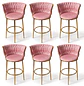 Set de 6 Taburetes Altos Vaduz Terciopelo Rosa Estructura Dorada - Miniatura 2