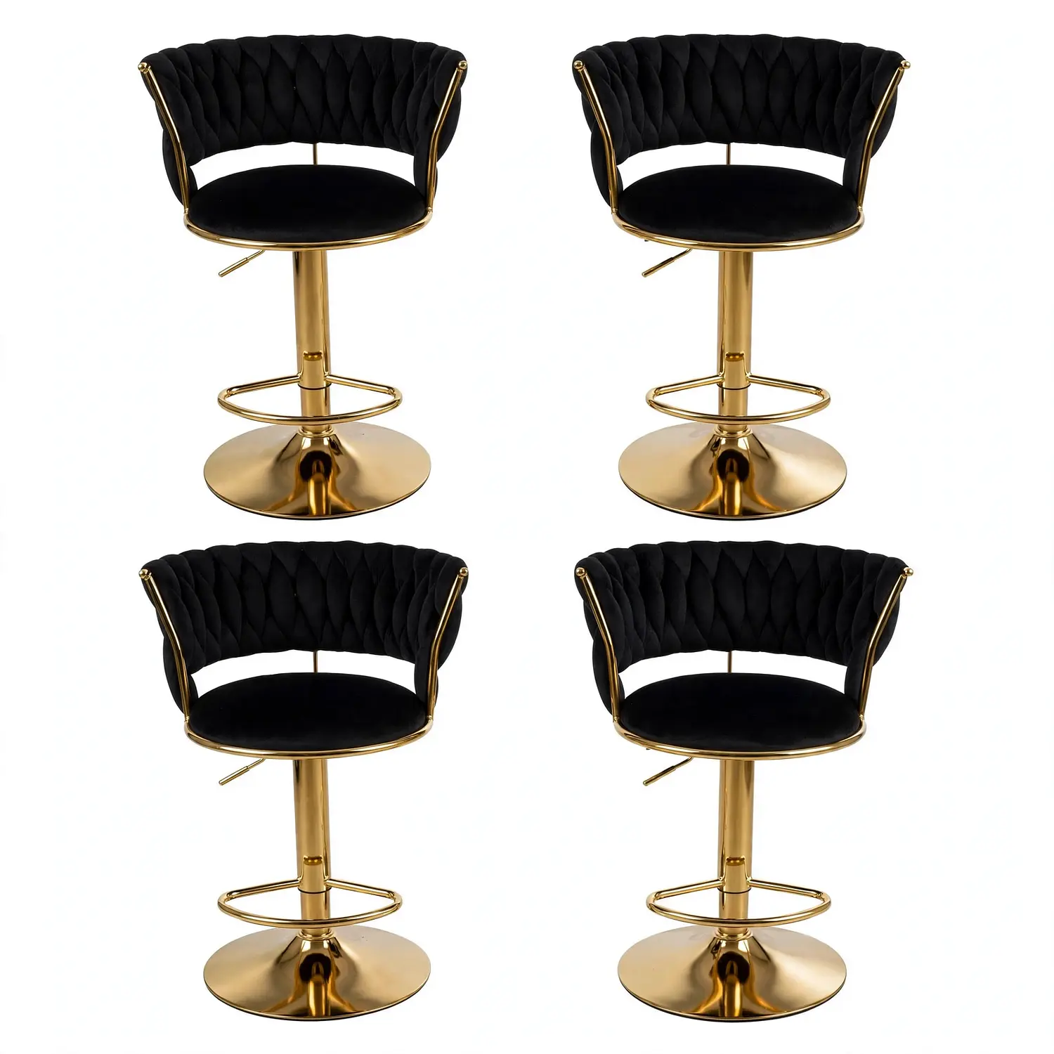 Set 4 Taburetes de Bar Giratorios Felpa Base Dorada con Posa Pies 3