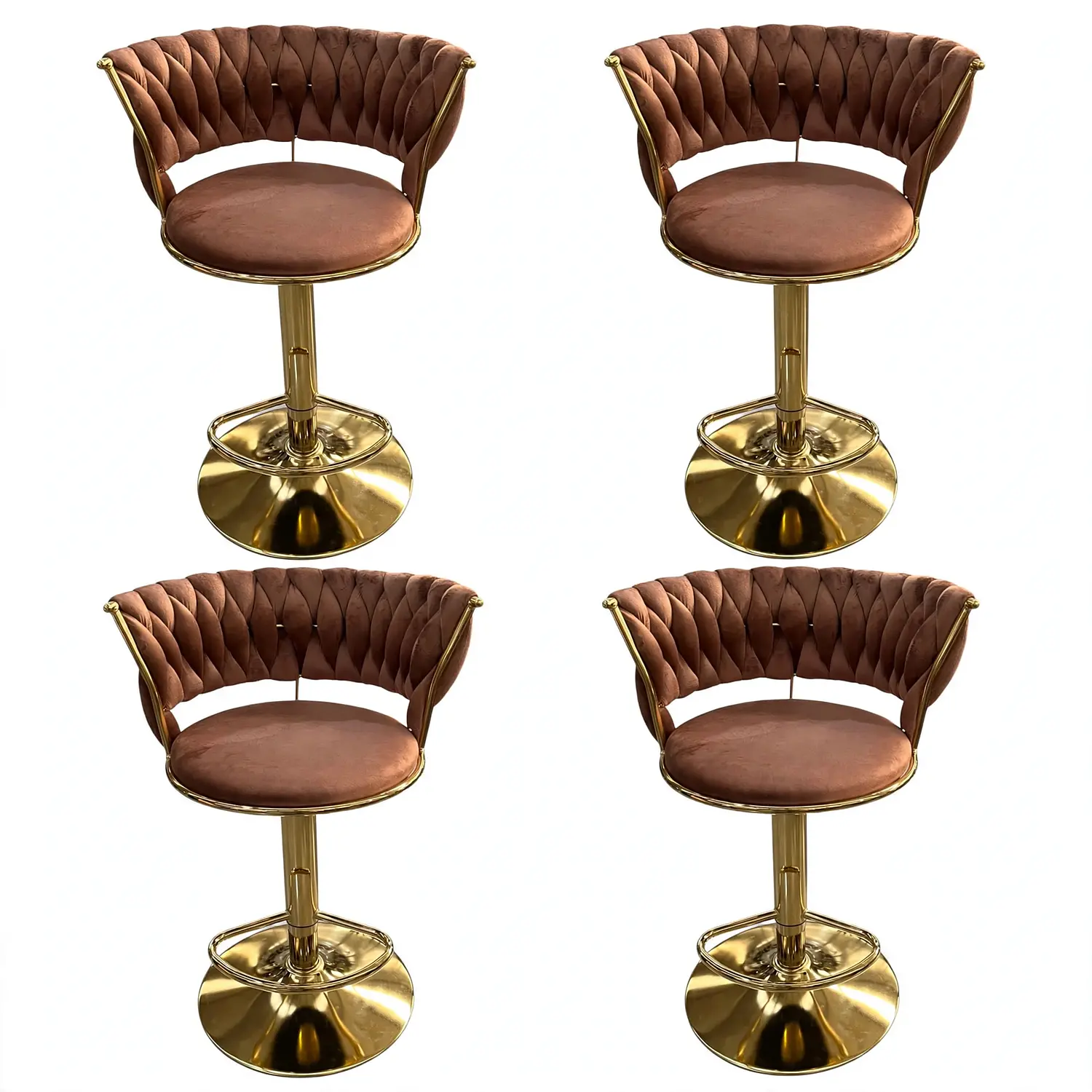 Set 4 Taburetes de Bar Giratorios Felpa Base Dorada con Posa Pies 5