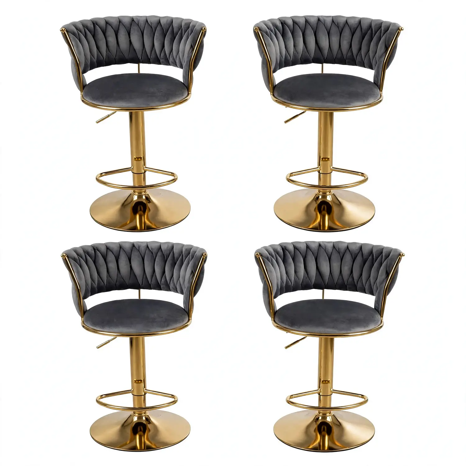 Set 4 Taburetes de Bar Giratorios Felpa Base Dorada con Posa Pies 9