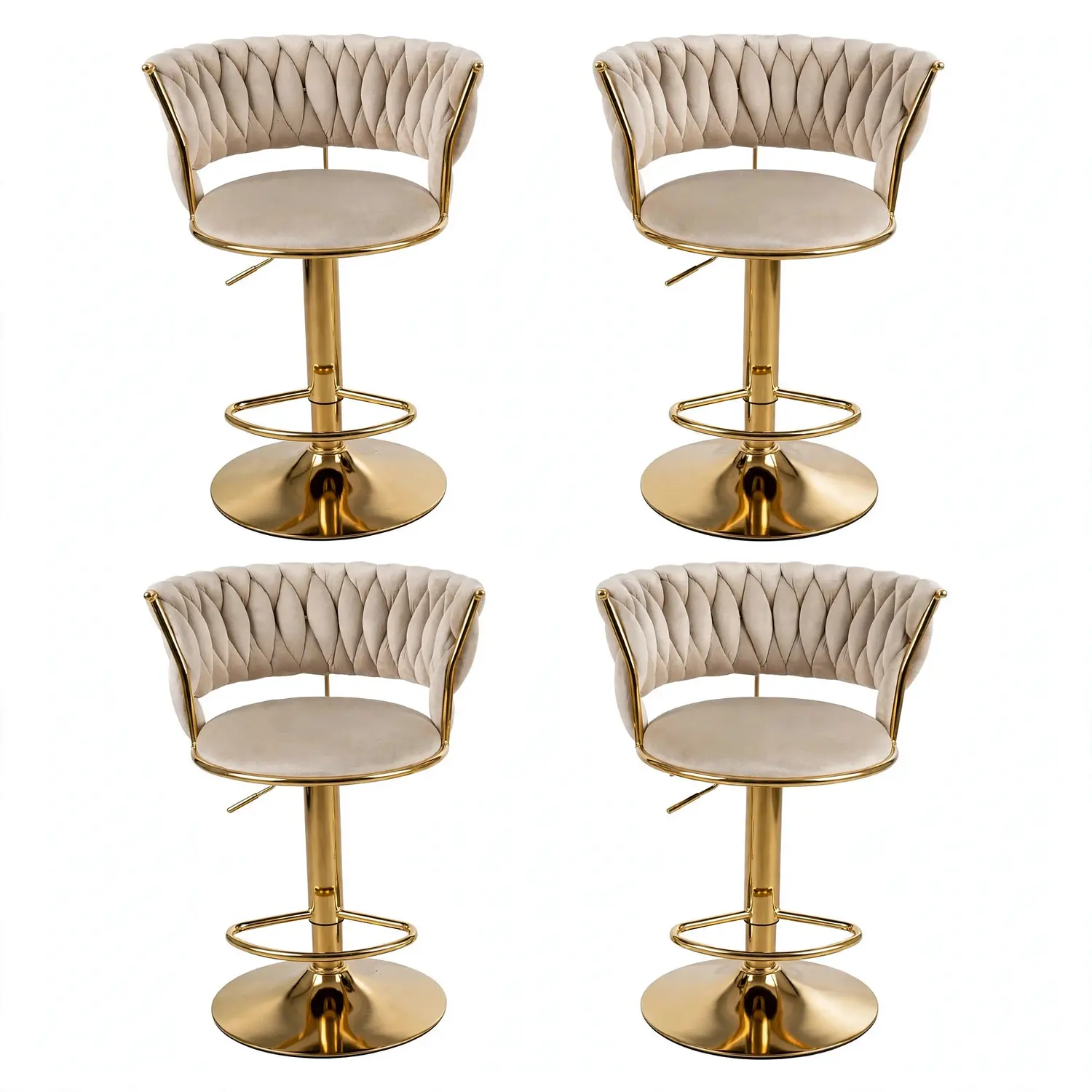 Set 4 Taburetes de Bar Giratorios Felpa Base Dorada con Posa Pies 7