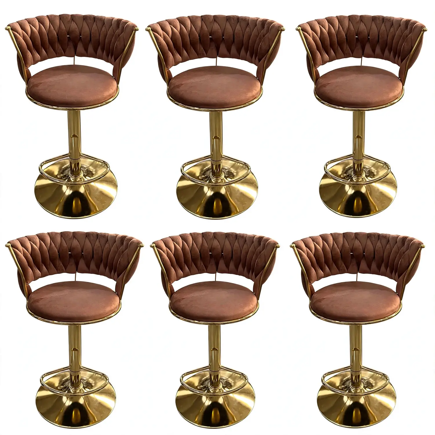 Set 6 Taburetes de Bar Giratorios Felpa Base Dorada con Posa Pies 3