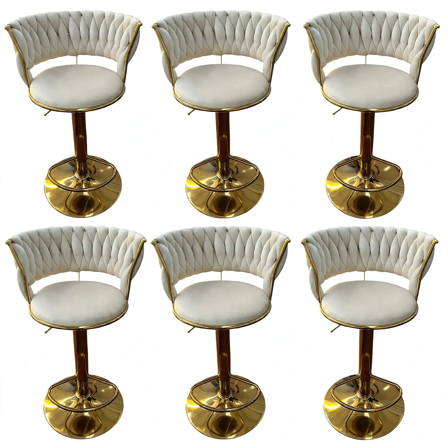 Set 6 Taburetes de Bar Giratorios Felpa Base Dorada con Posa Pies 7