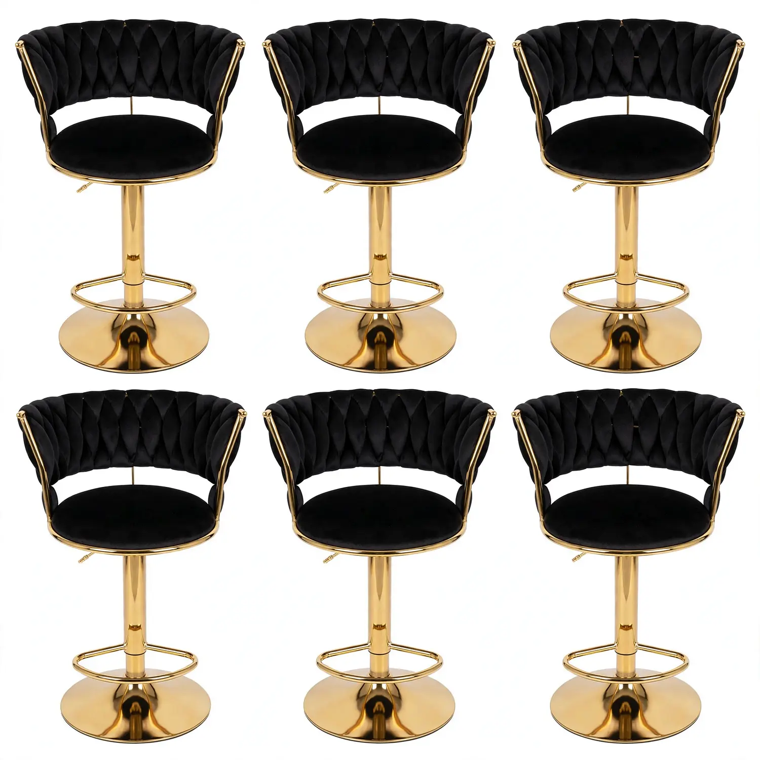 Set 6 Taburetes de Bar Giratorios Felpa Base Dorada con Posa Pies 9