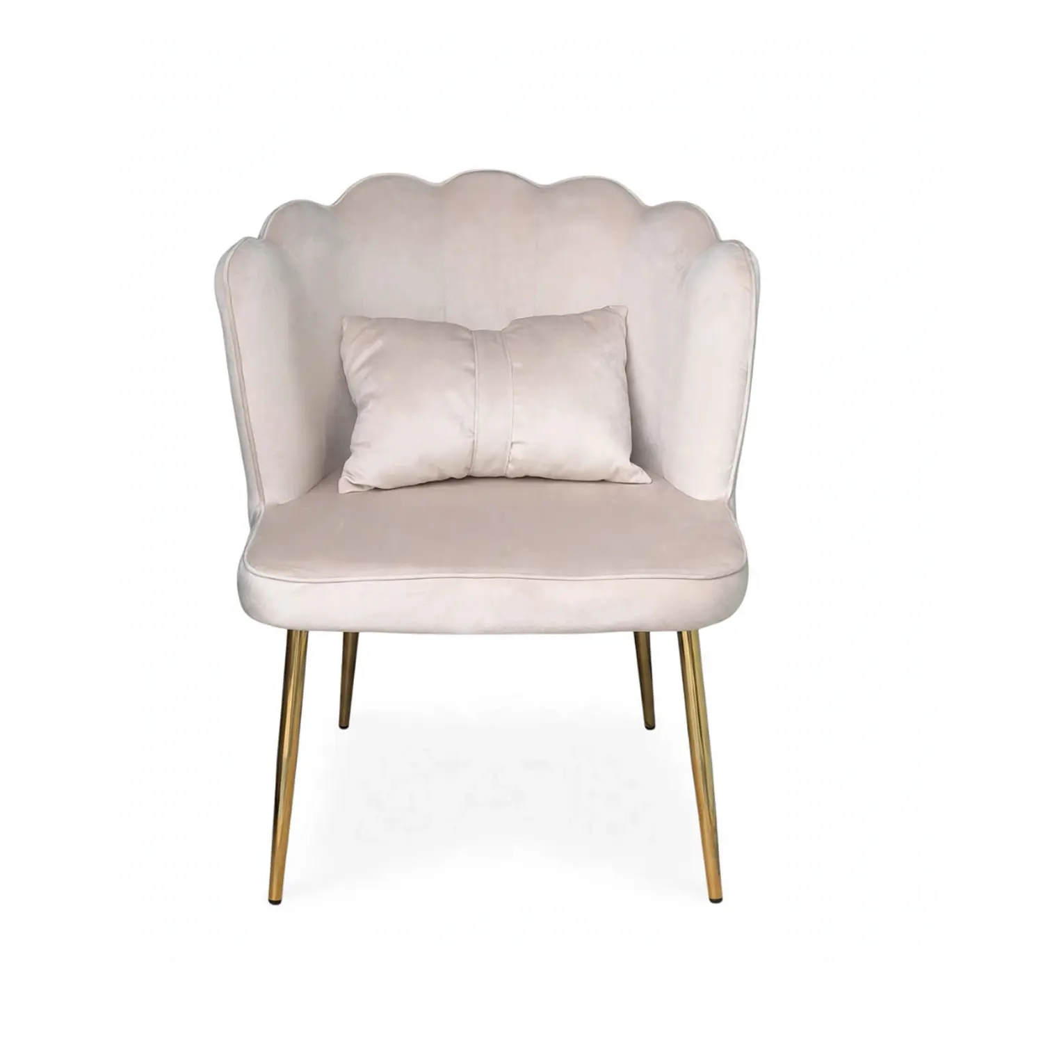 Sitial de Terciopelo Acolchado Color Beige con Patas Doradas Shell Élite Cream 4