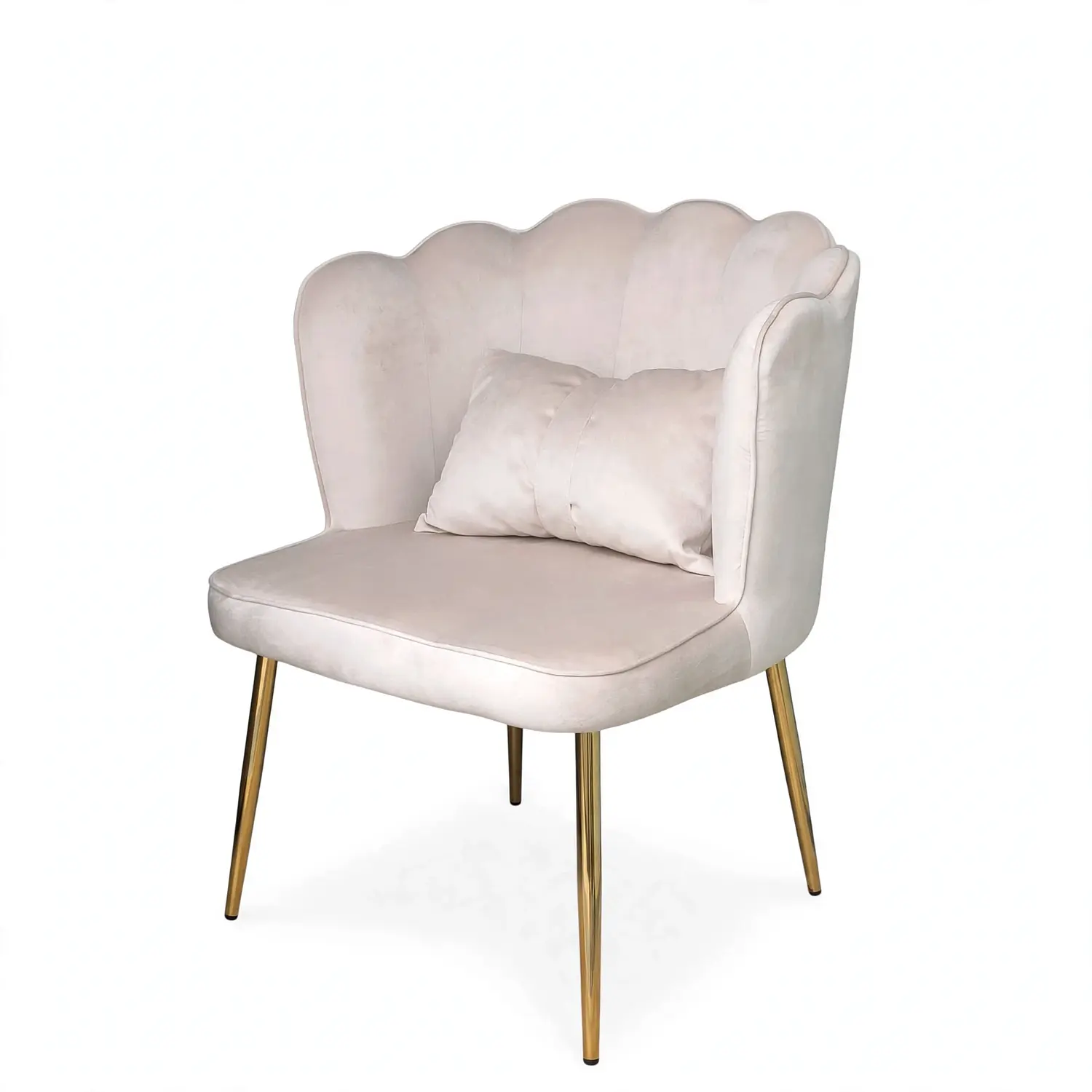 Sitial de Terciopelo Acolchado Color Beige con Patas Doradas Shell Élite Cream 5