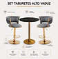 Set de Mesa de Bar Negra en MDF Efecto Mármol y 2 Taburetes Felpa Dorados Ajustables - Miniatura 3