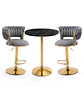 Set de Mesa de Bar Negra en MDF Efecto Mármol y 2 Taburetes Felpa Dorados Ajustables - Miniatura 2