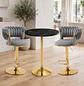Set de Mesa de Bar Negra en MDF Efecto Mármol y 2 Taburetes Felpa Dorados Ajustables - Miniatura 1