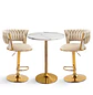 Set Mesa de Bar Efecto Mármol Blanco MDF y 2 Taburetes Felpa Ajustables Dorados - Miniatura 2