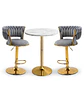 Set Mesa de Bar Efecto Mármol Blanco MDF y 2 Taburetes Felpa Ajustables Dorados - Miniatura 5