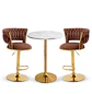 Set Mesa de Bar Efecto Mármol Blanco MDF y 2 Taburetes Felpa Ajustables Dorados - Miniatura 7