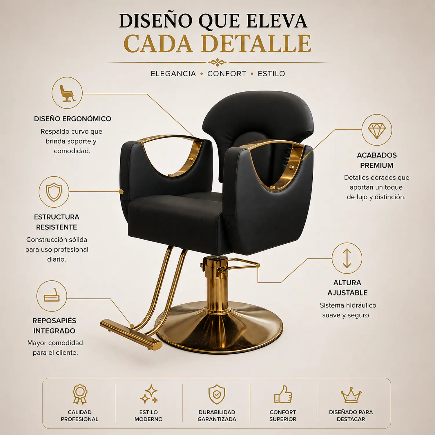 Sillón Barbería Sofia Negro Eco Cuero Profesional Hidráulico 2
