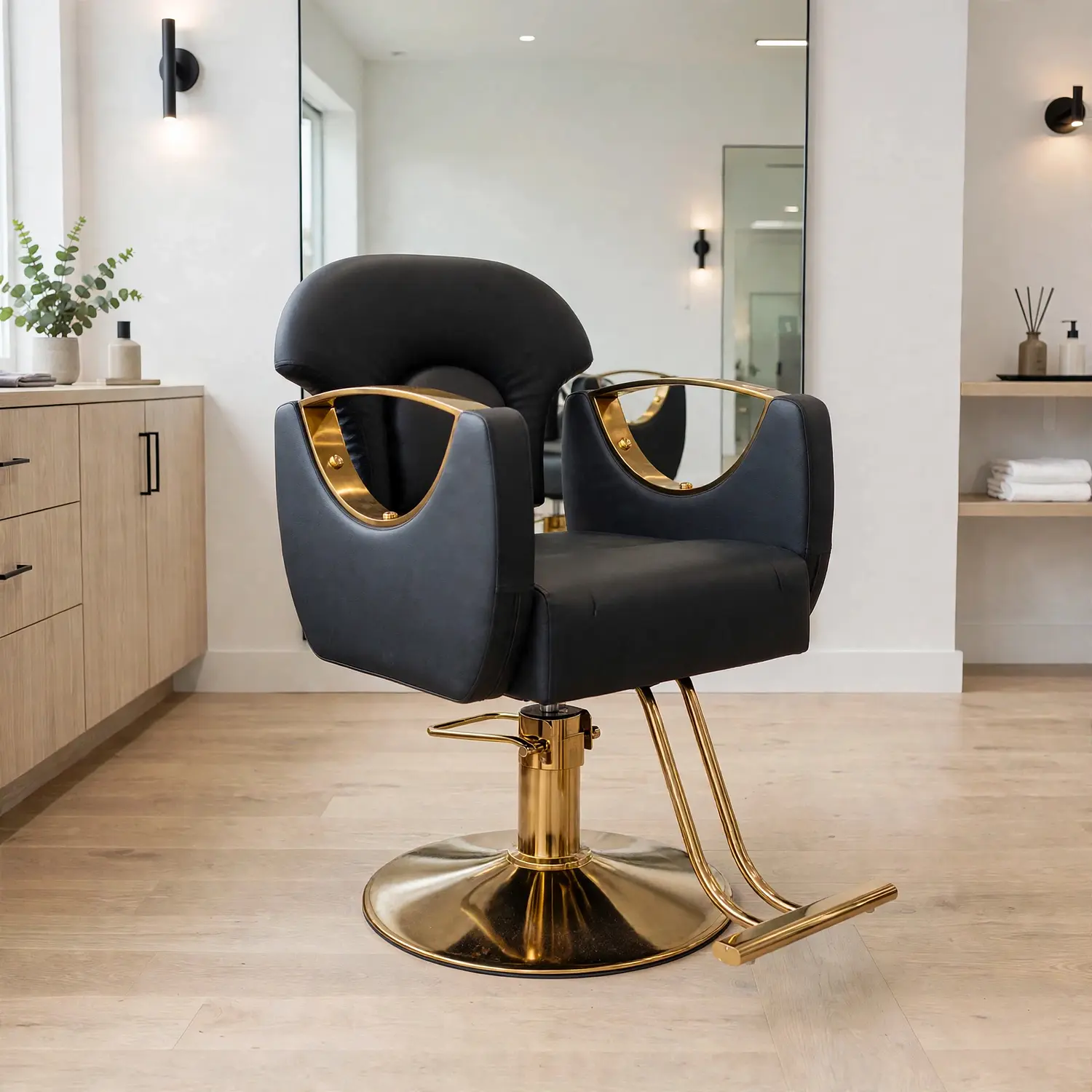 Sillón Barbería Sofia Negro Eco Cuero Profesional Hidráulico 1