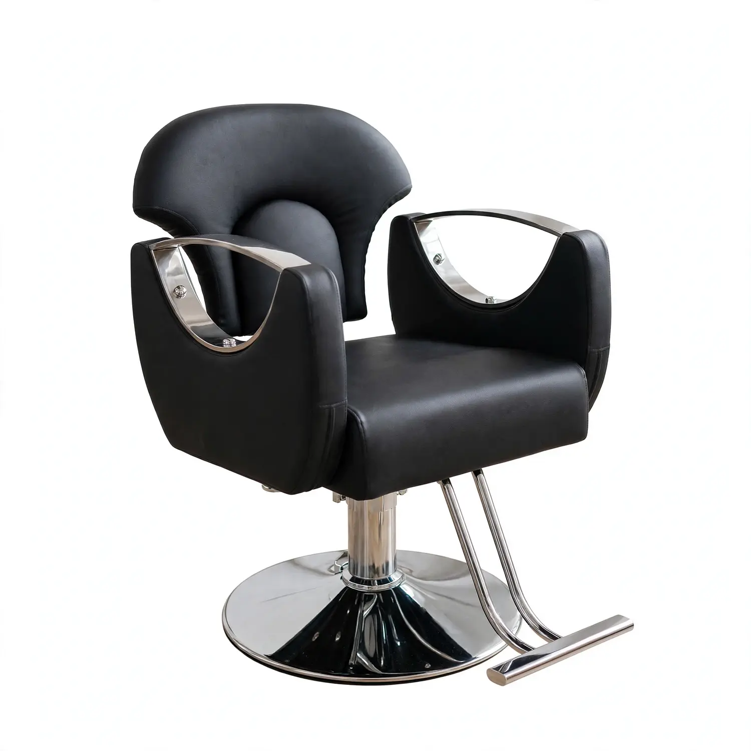 Sillón Barbería Sevilla Profesional Hidráulico Negro y Cromado Ecocuero 6