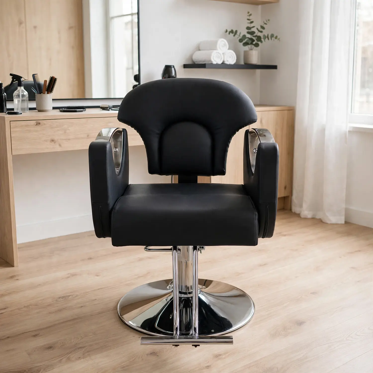 Sillón Barbería Sevilla Profesional Hidráulico Negro y Cromado Ecocuero 3