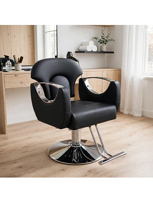 Sillón Barbería Sevilla Profesional Hidráulico Negro y Cromado Ecocuero