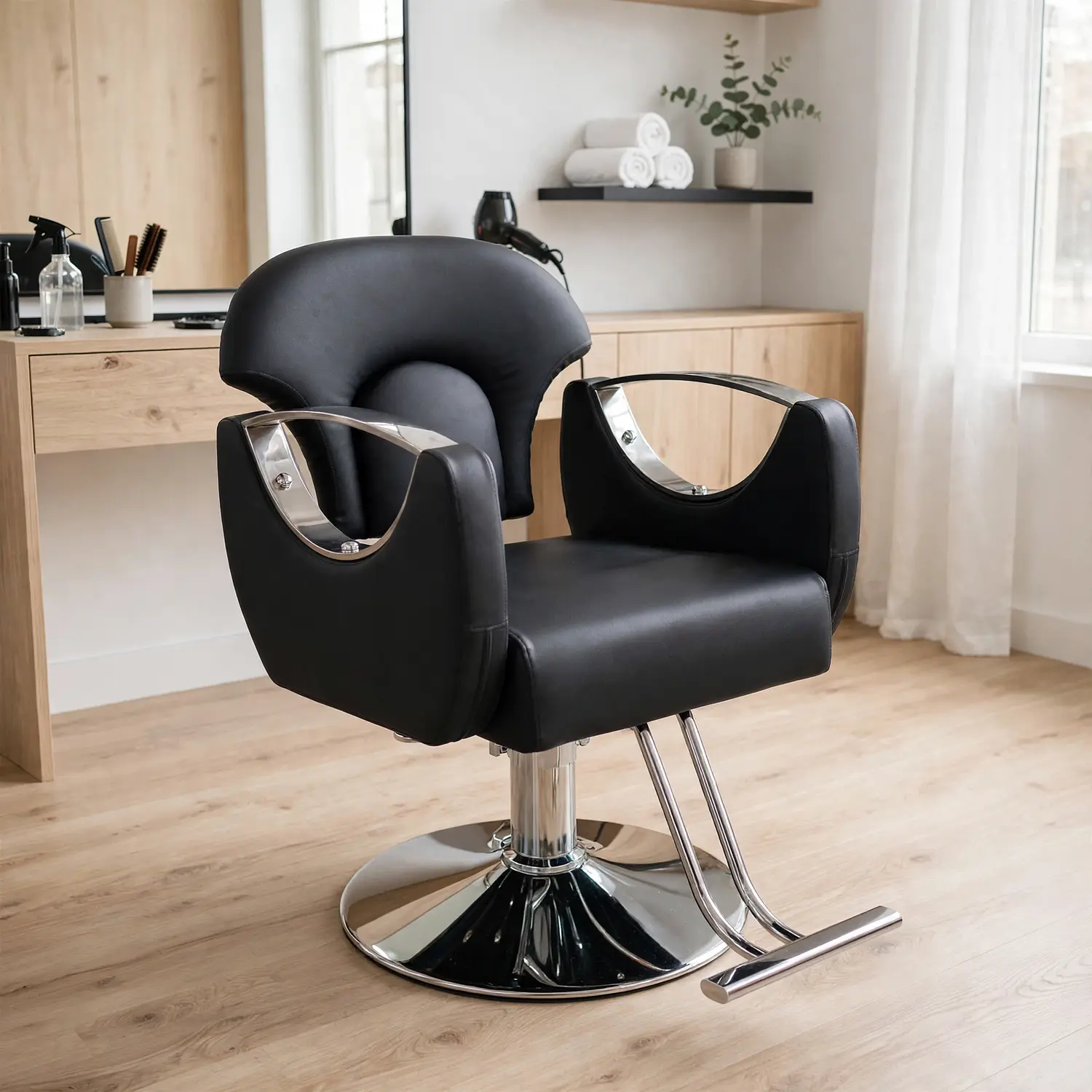 Sillón Barbería Sevilla Profesional Hidráulico Negro y Cromado Ecocuero 1