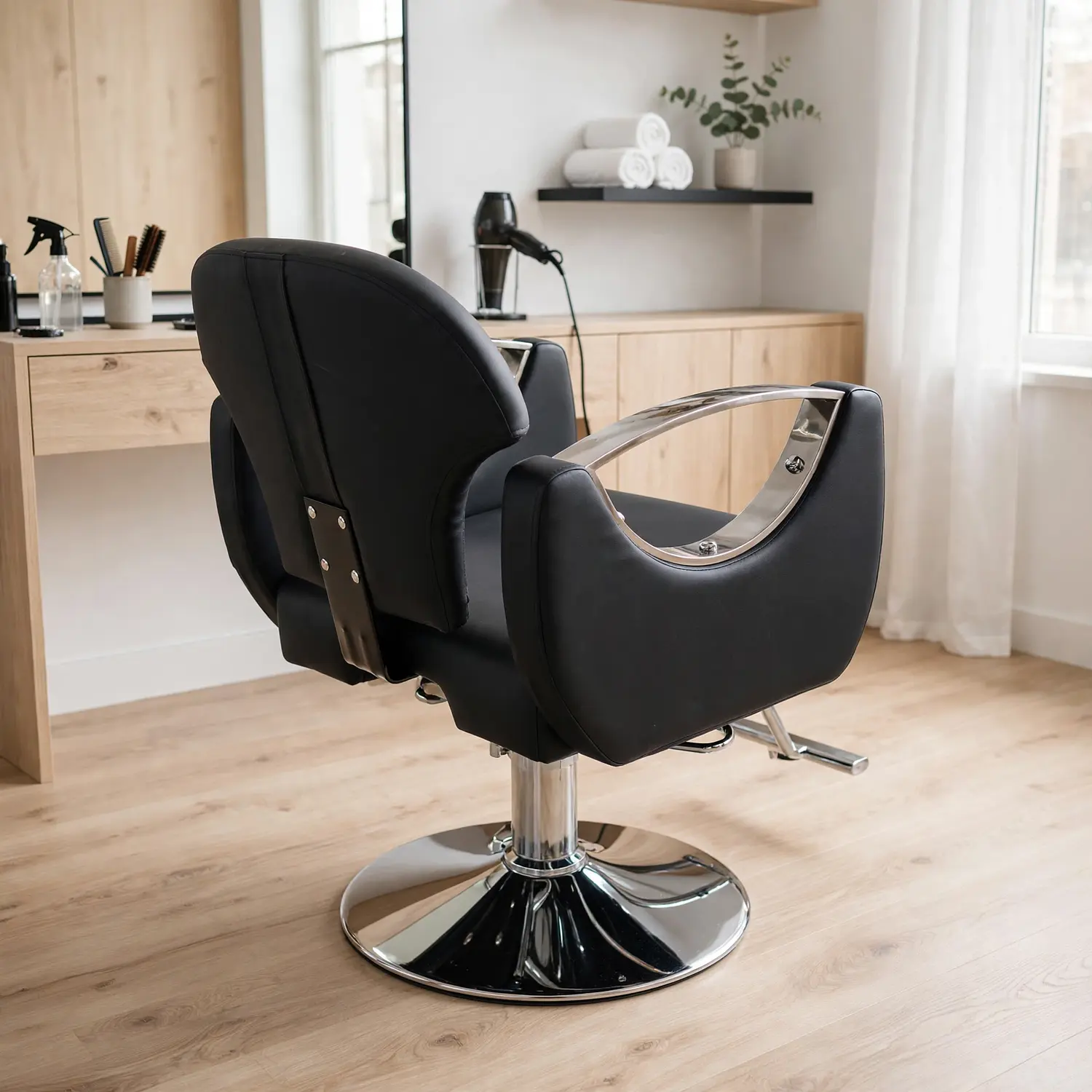 Sillón Barbería Sevilla Profesional Hidráulico Negro y Cromado Ecocuero 4