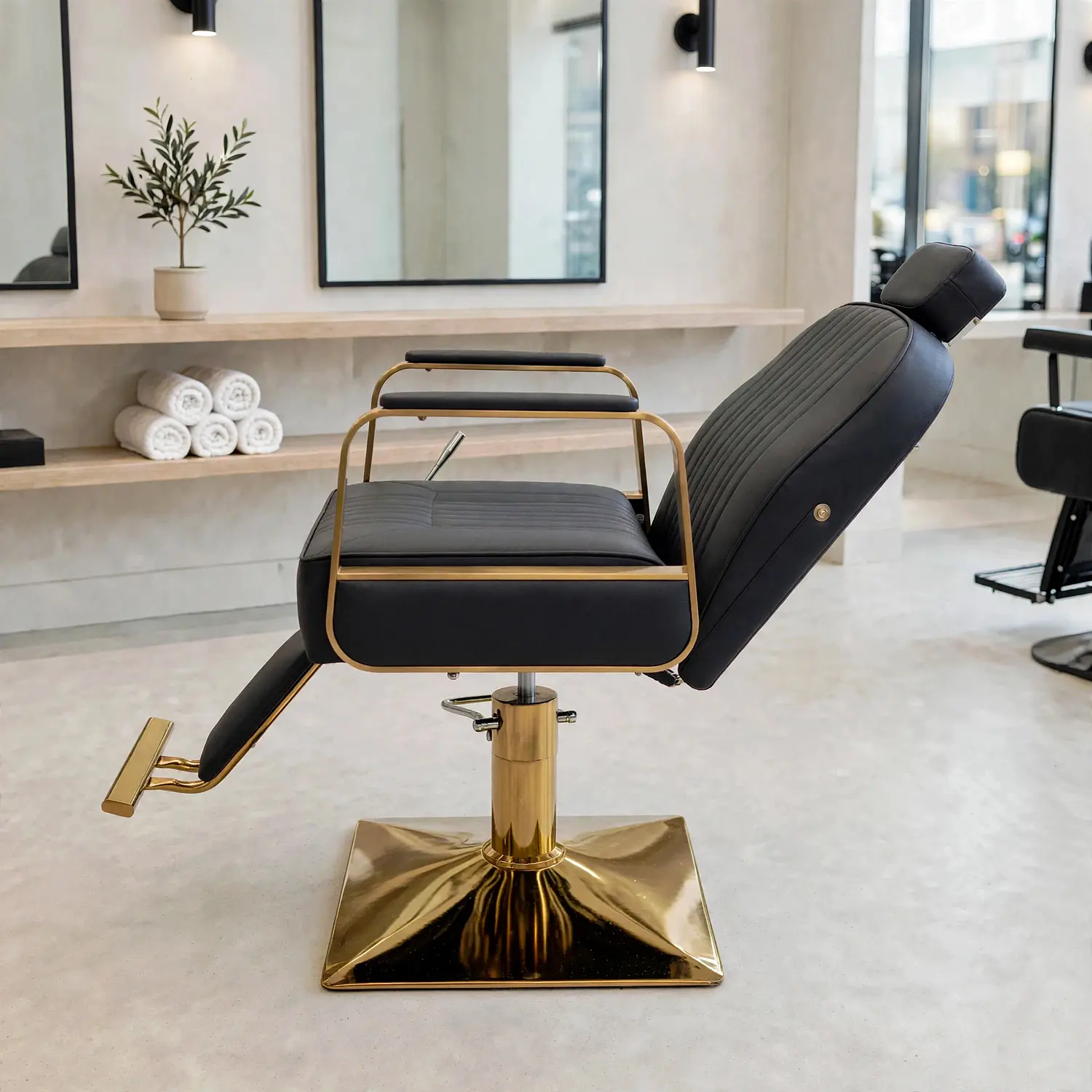 Sillón Peluquería Madrid Gold Negro Reclinable Profesional 3