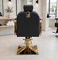 Sillón Peluquería Madrid Gold Negro Reclinable Profesional - Miniatura 4