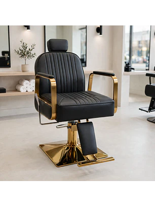 Sillón Peluquería Madrid Gold Negro Reclinable Profesional